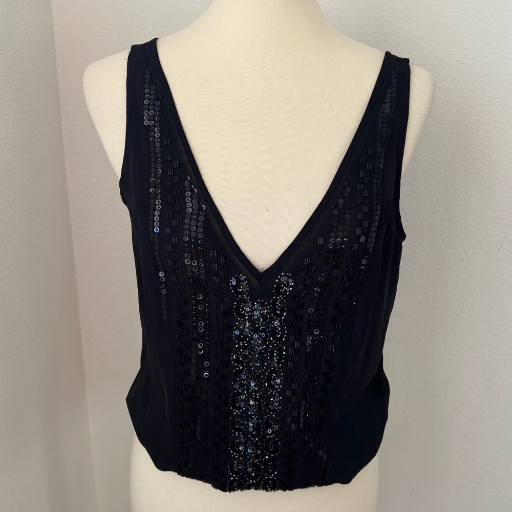 Bebe Original Beaded Bodice Tank V-Neckk Bodysuit